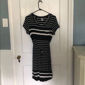 Black and white striped T-shirt dress